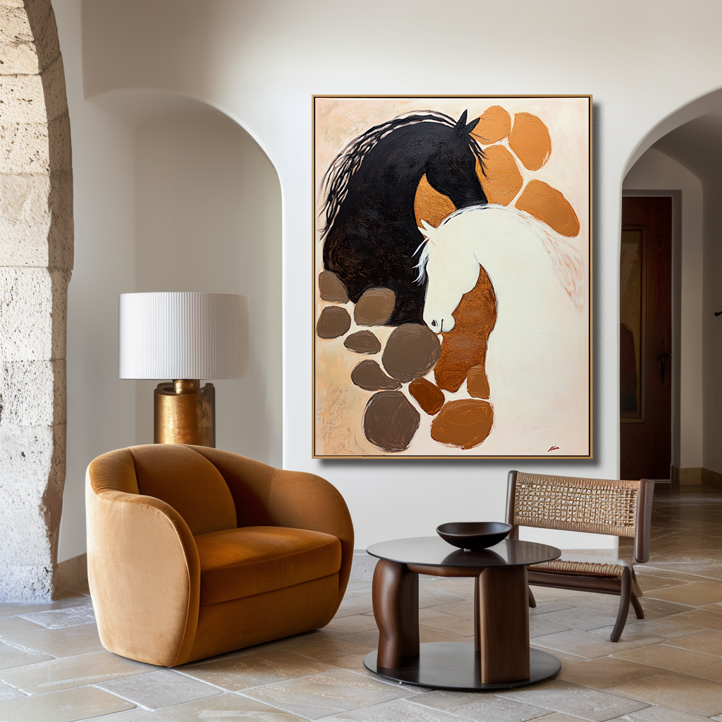 Shared Silence - Abstract Textured Horse Canvas Wall Art#AB14283