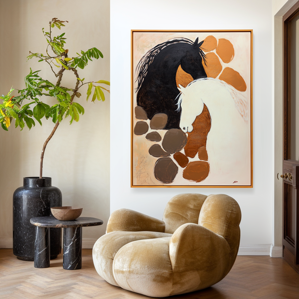 Shared Silence - Abstract Textured Horse Canvas Wall Art#AB14283