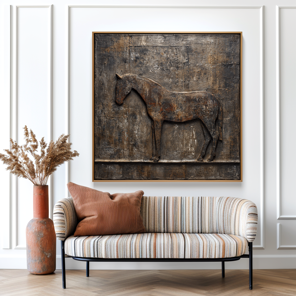 Silent Strength – Hand-Painted Textured Horse Oil Painting#AB14197