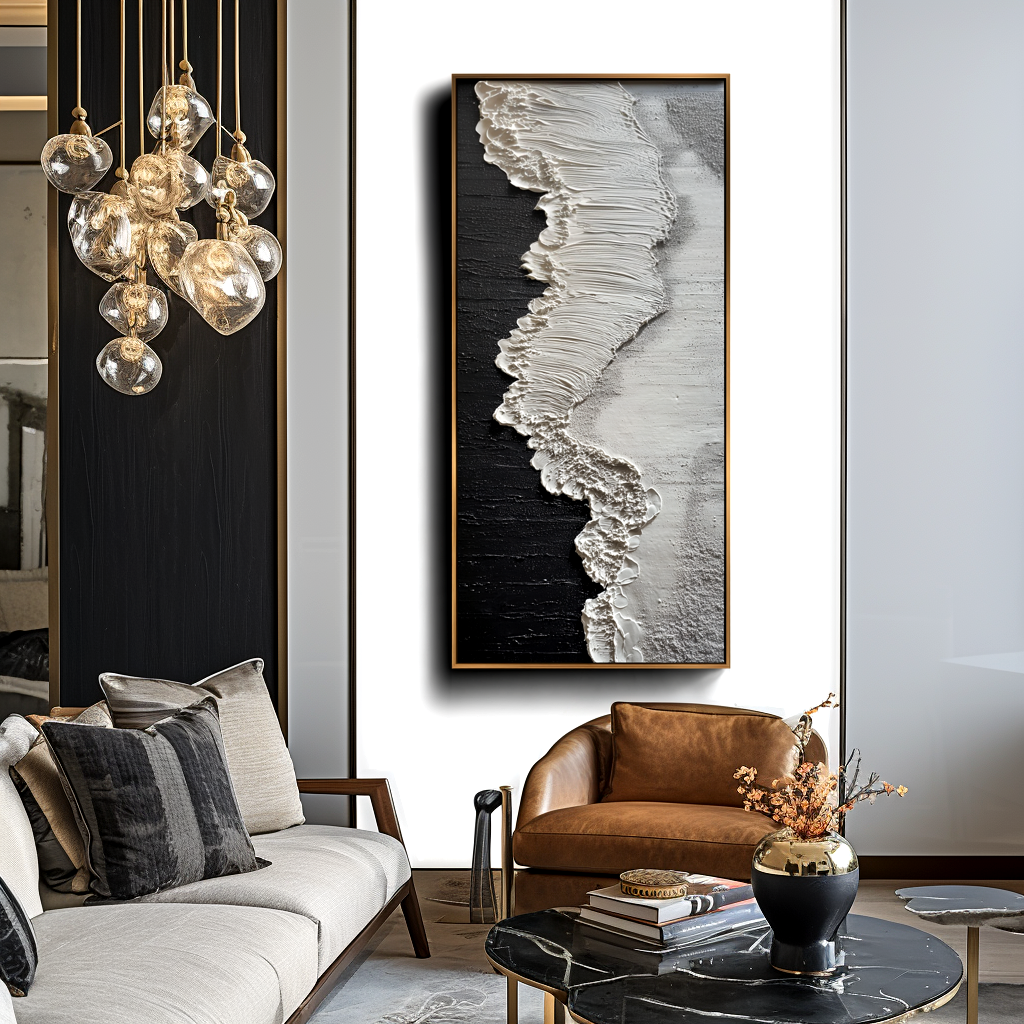 Silent Divide - Vertical Minimalist Textured Abstract Canvas#AB14286