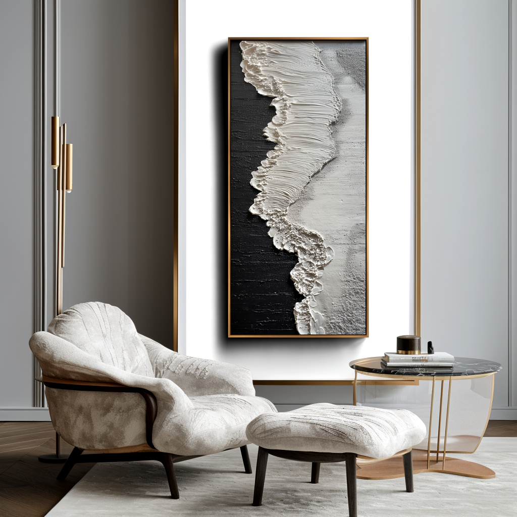 Silent Divide - Vertical Minimalist Textured Abstract Canvas#AB14286