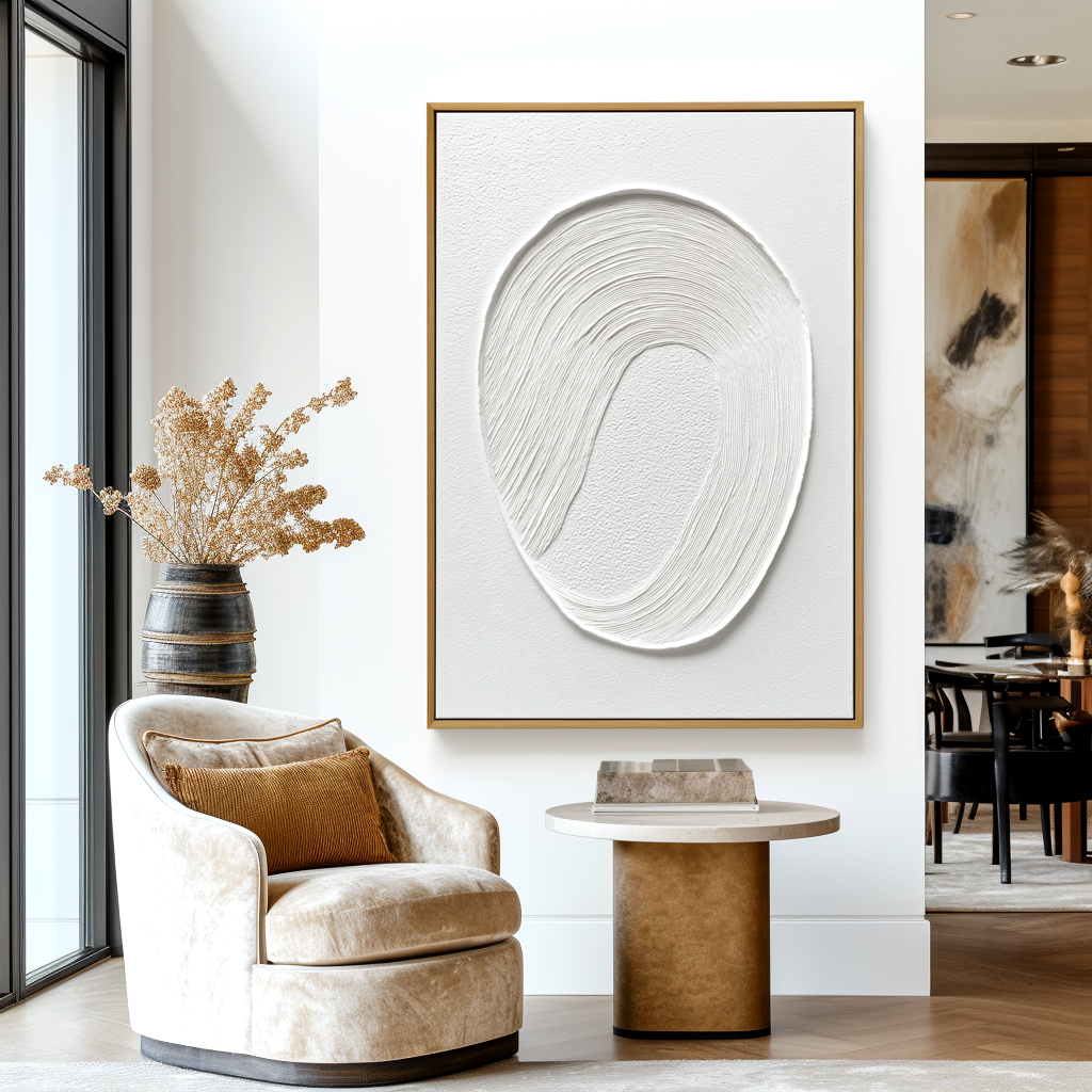 Inner Loop - Minimalist White Textured Abstract Canvas#AB14287