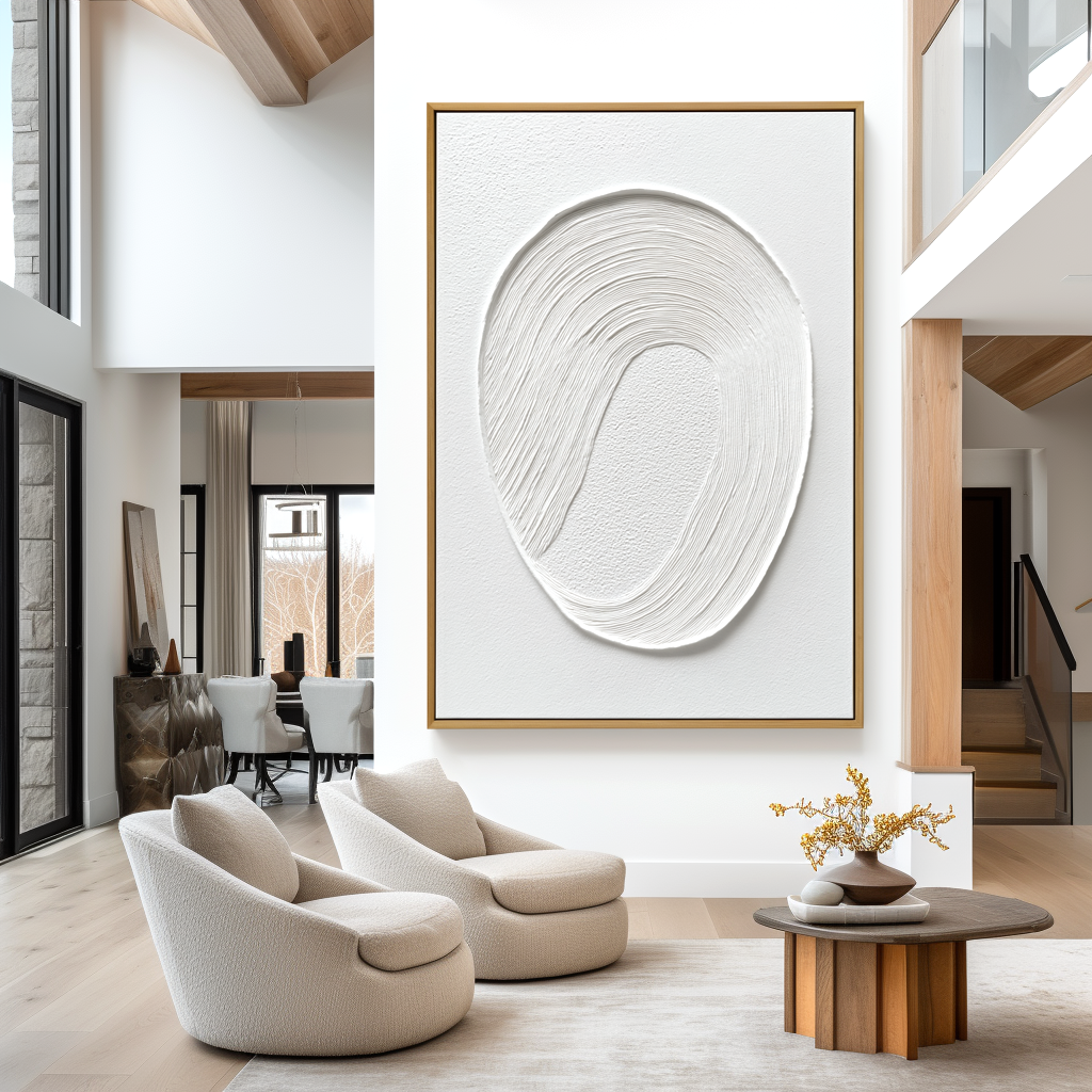Inner Loop - Minimalist White Textured Abstract Canvas#AB14287