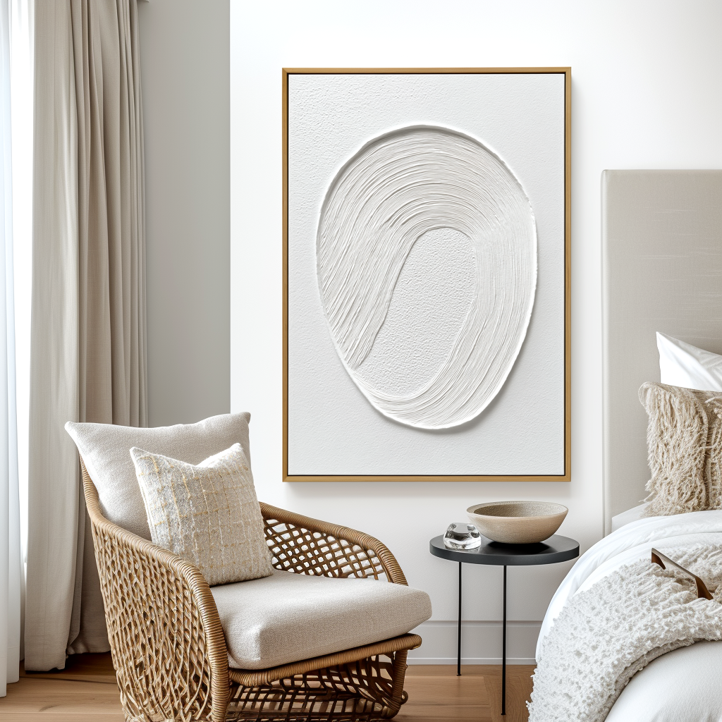 Inner Loop - Minimalist White Textured Abstract Canvas#AB14287
