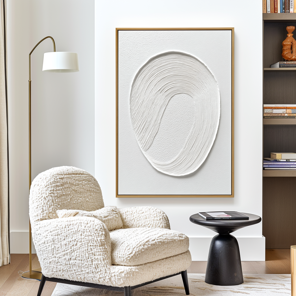 Inner Loop - Minimalist White Textured Abstract Canvas#AB14287