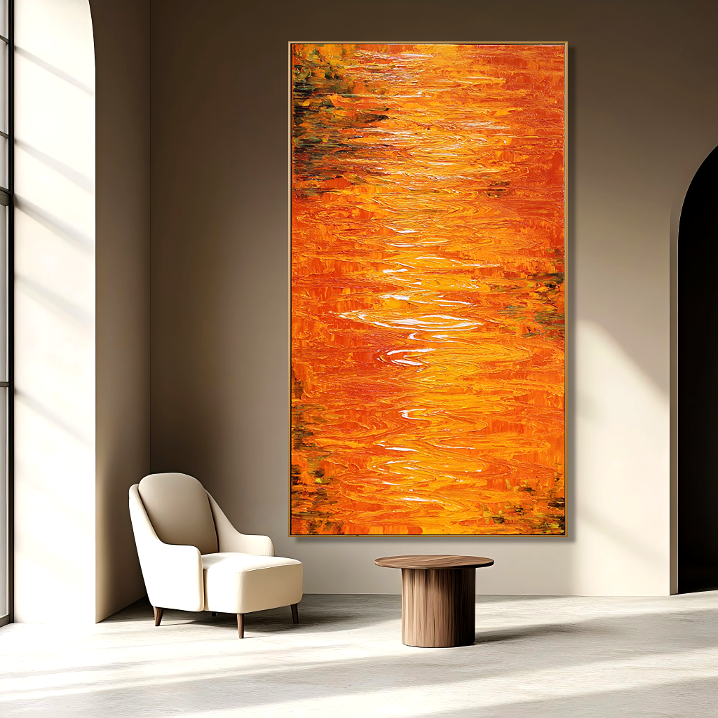 Amber Current - Modern Interior Decoration Featuring Orange Ripple Texture Wall Art#AB14288