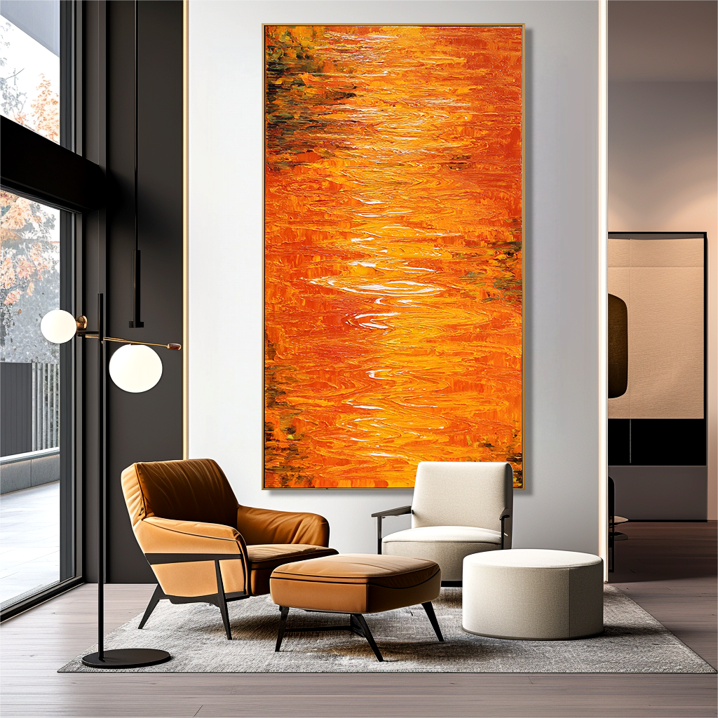 Amber Current - Modern Interior Decoration Featuring Orange Ripple Texture Wall Art#AB14288
