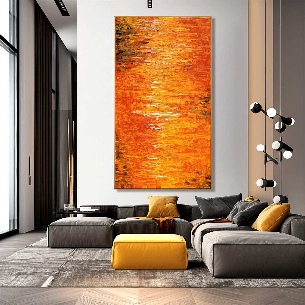 Amber Current - Modern Interior Decoration Featuring Orange Ripple Texture Wall Art#AB14288