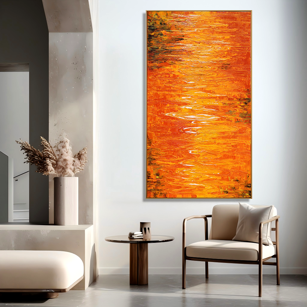 Amber Current - Modern Interior Decoration Featuring Orange Ripple Texture Wall Art#AB14288