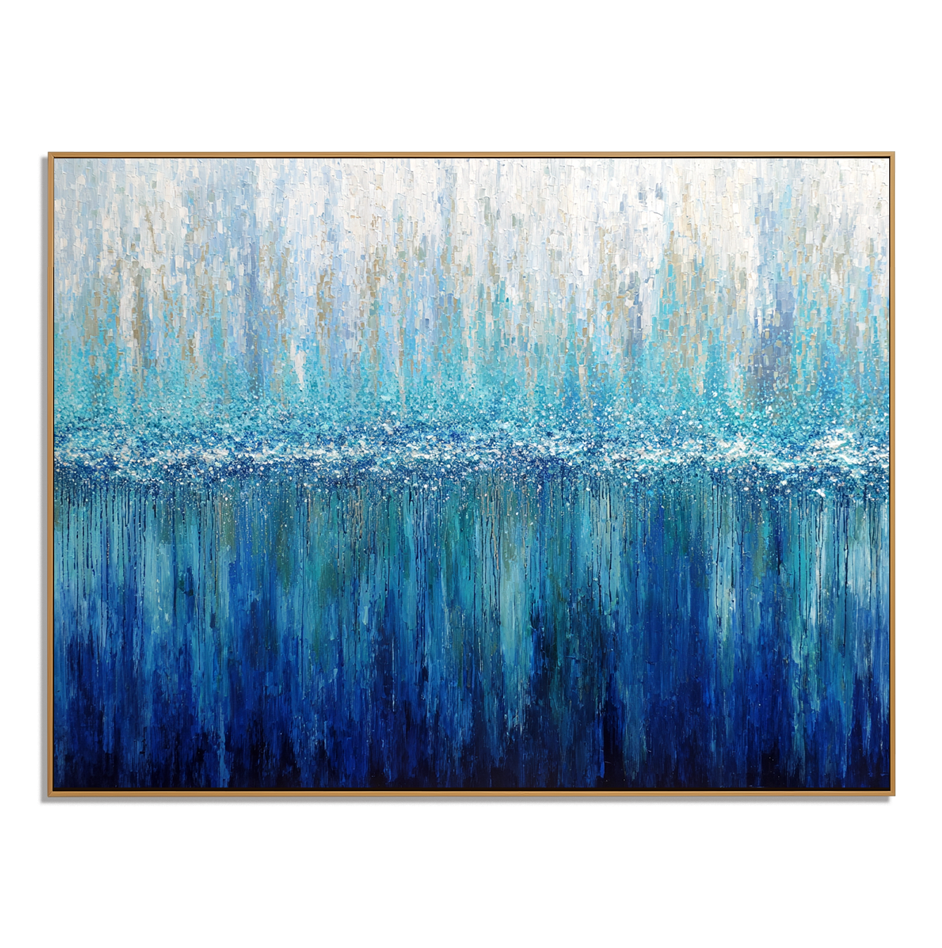Blue Stillness - 3D Hand-Painted Vertical Blue Texture Abstract Wall Art#AB14289