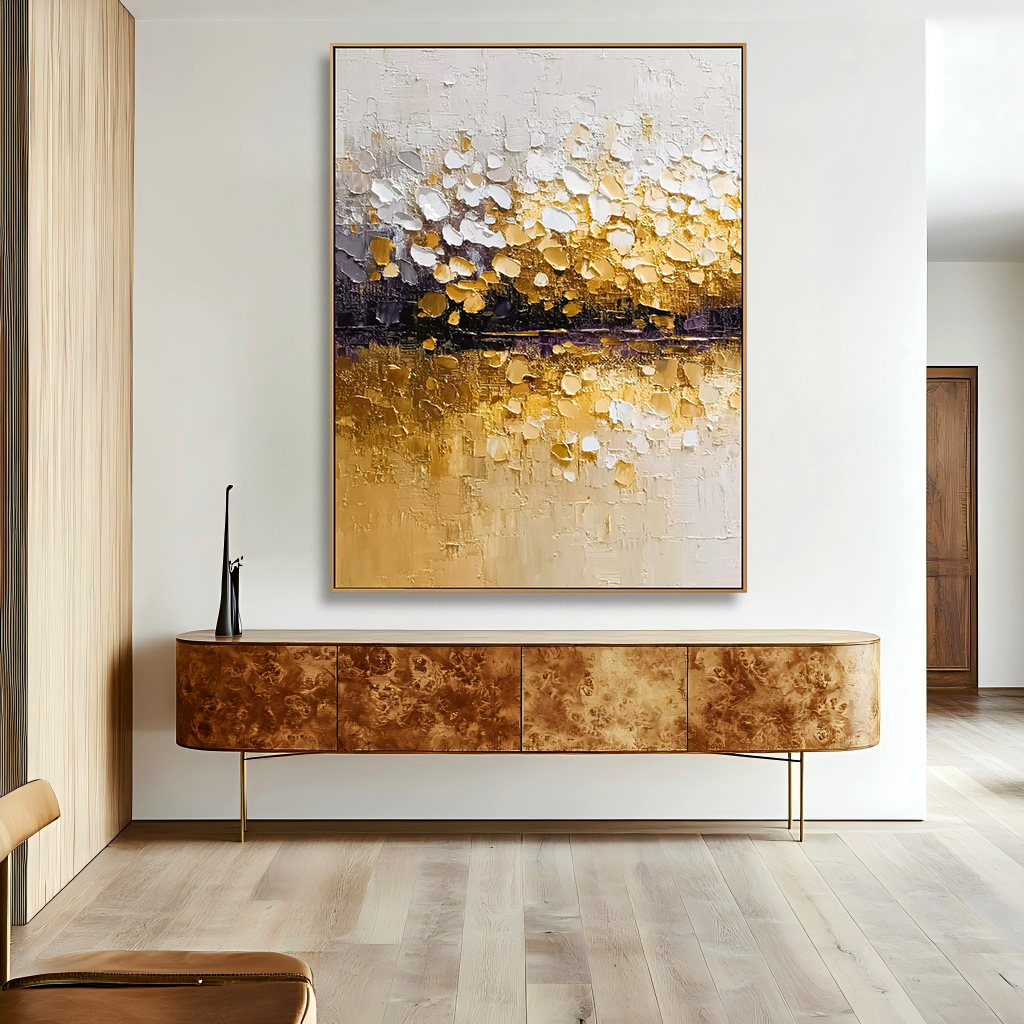Golden Horizon - Hand-Drawn Vertical 3D Thick-Painted Abstract Wall Art#AB14290