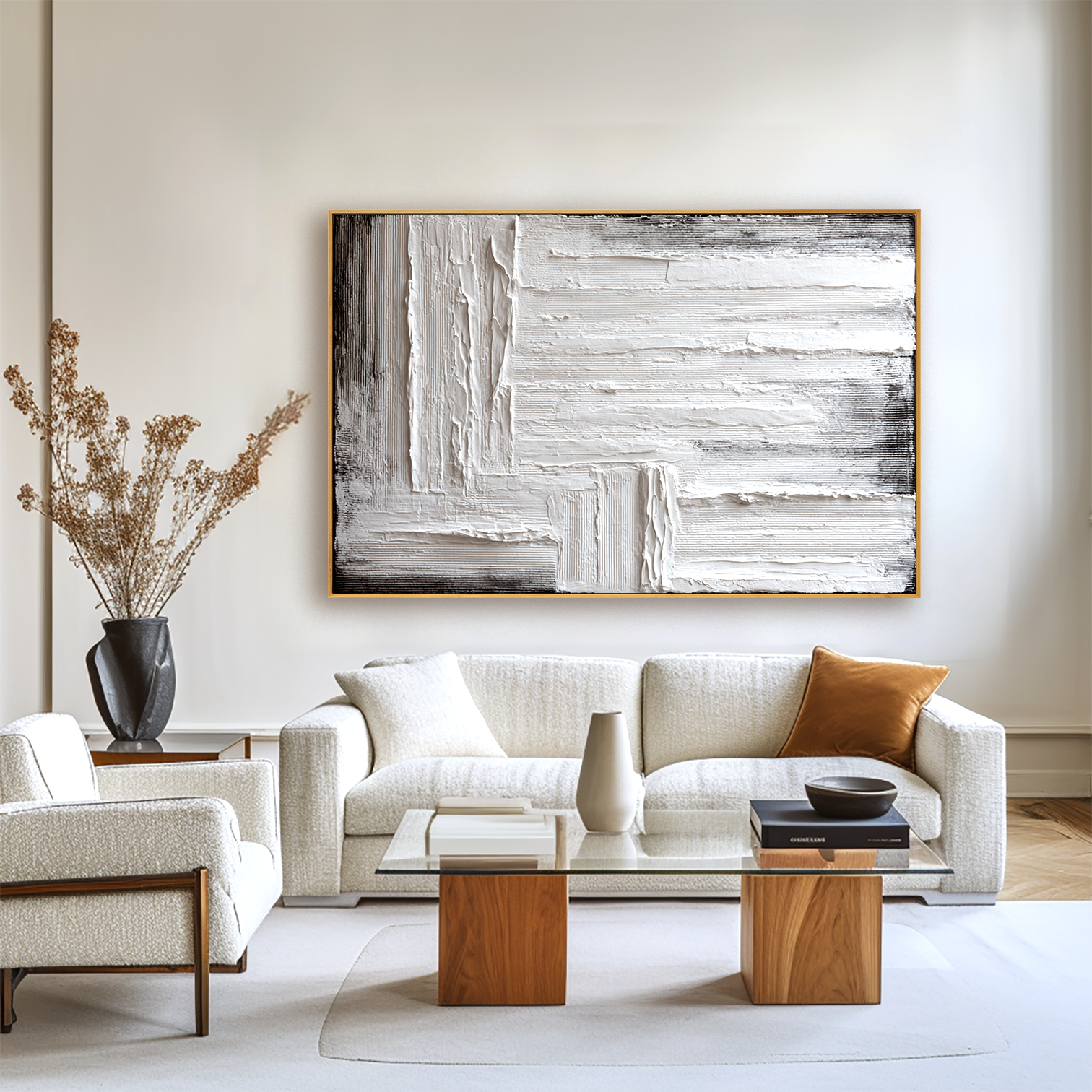 Silent Structure - Minimal White Textured Abstract Canvas#AB14291