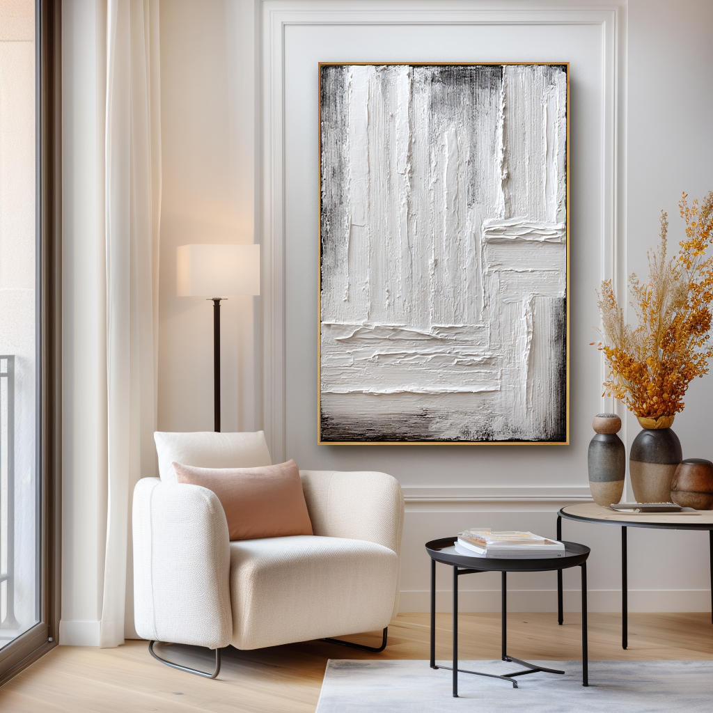 Silent Structure - Minimal White Textured Abstract Canvas#AB14291