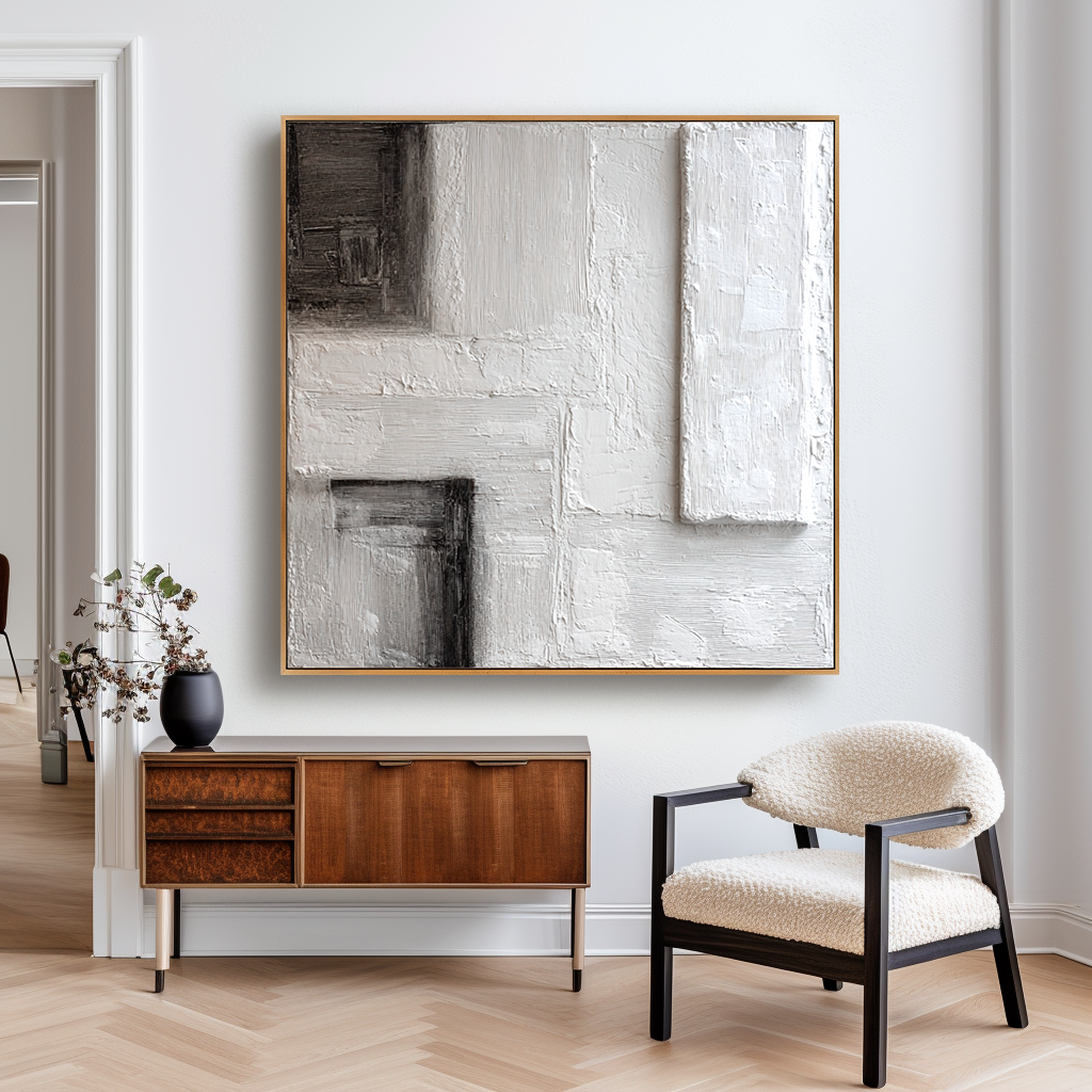 Measured Silence – Hand-Painted White Textured Abstract Wall Art#AB14180