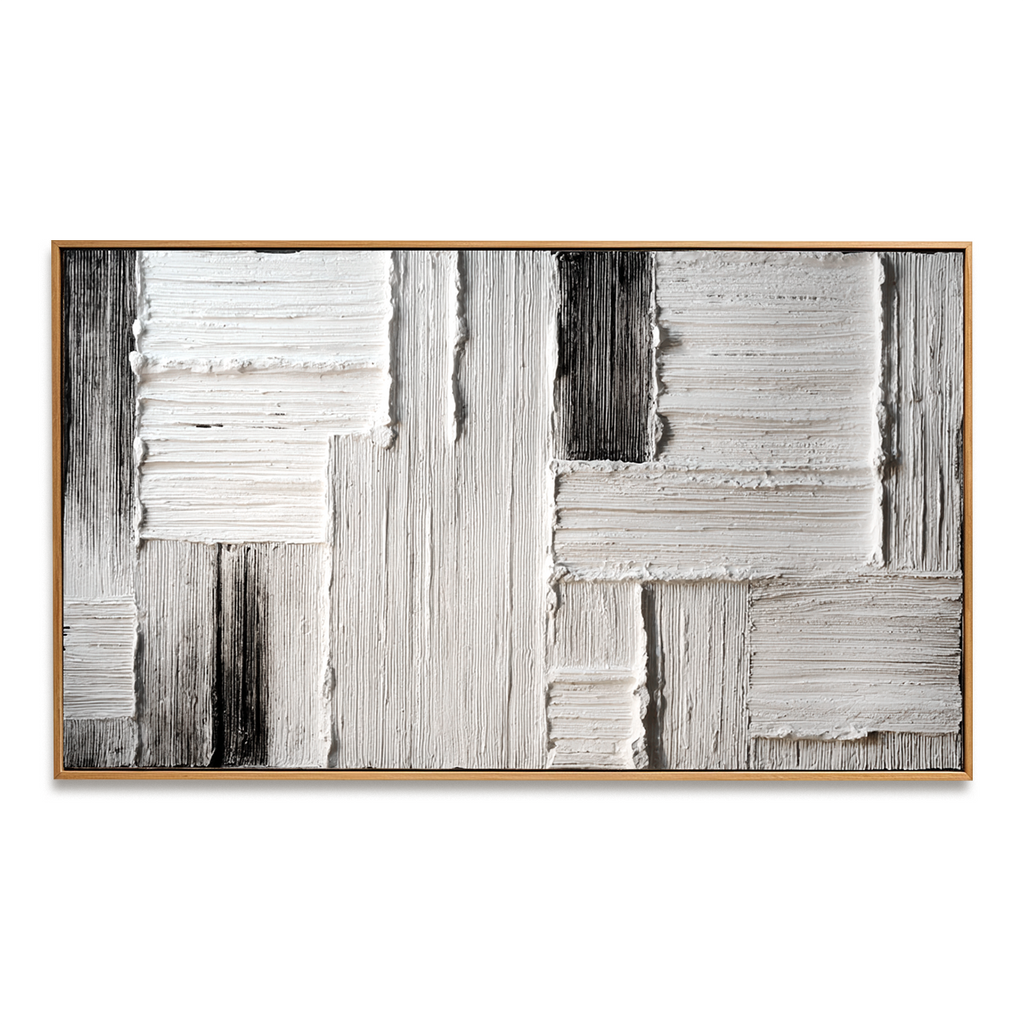 Measured Silence - Minimal White & Gray Textured Abstract Canvas#AB14292