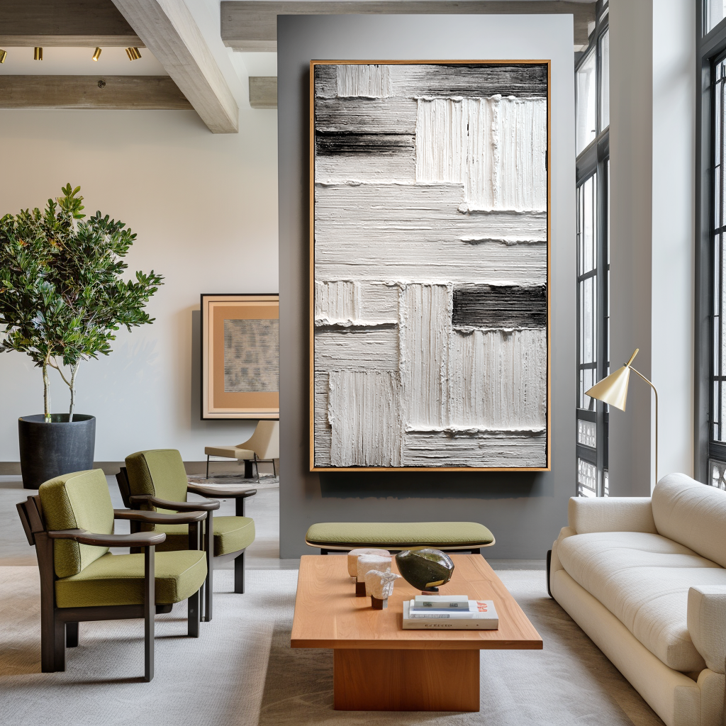 Measured Silence - Minimal White & Gray Textured Abstract Canvas#AB14292