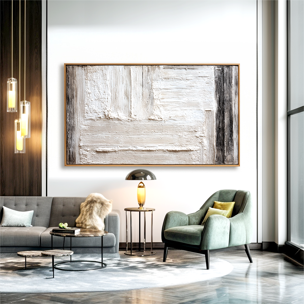 Quiet Grid-Minimal Textured Abstract Canvas#AB14293