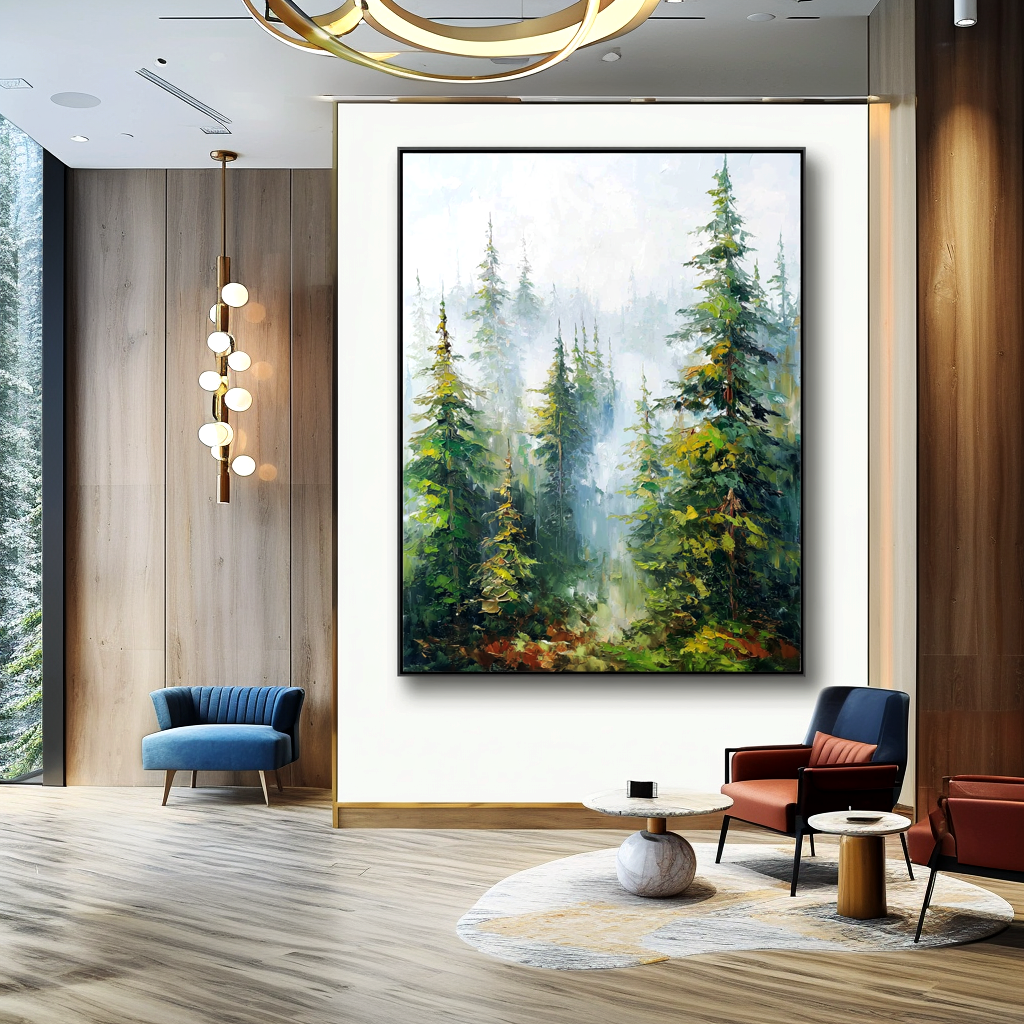 Silent Forest – Textured Pine Landscape Oil Painting#AB14309