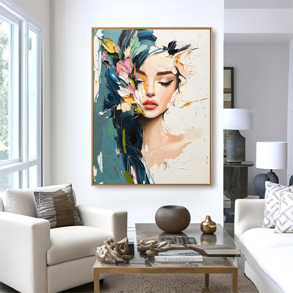 Poetic Stillness – Textured Abstract Portrait Oil Painting#AB14319