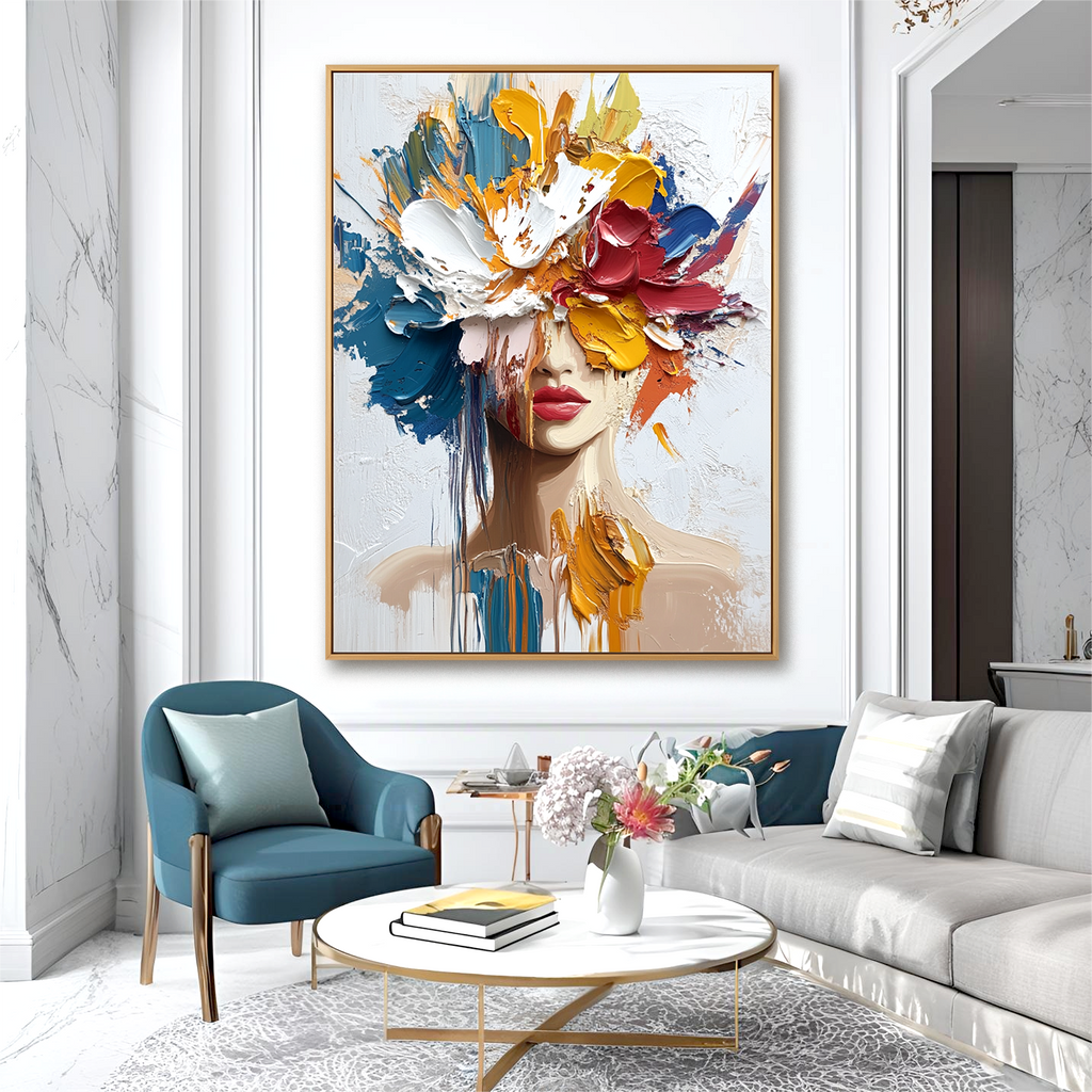 Chromatic Veil – Textured Abstract Portrait Oil Painting#AB14320