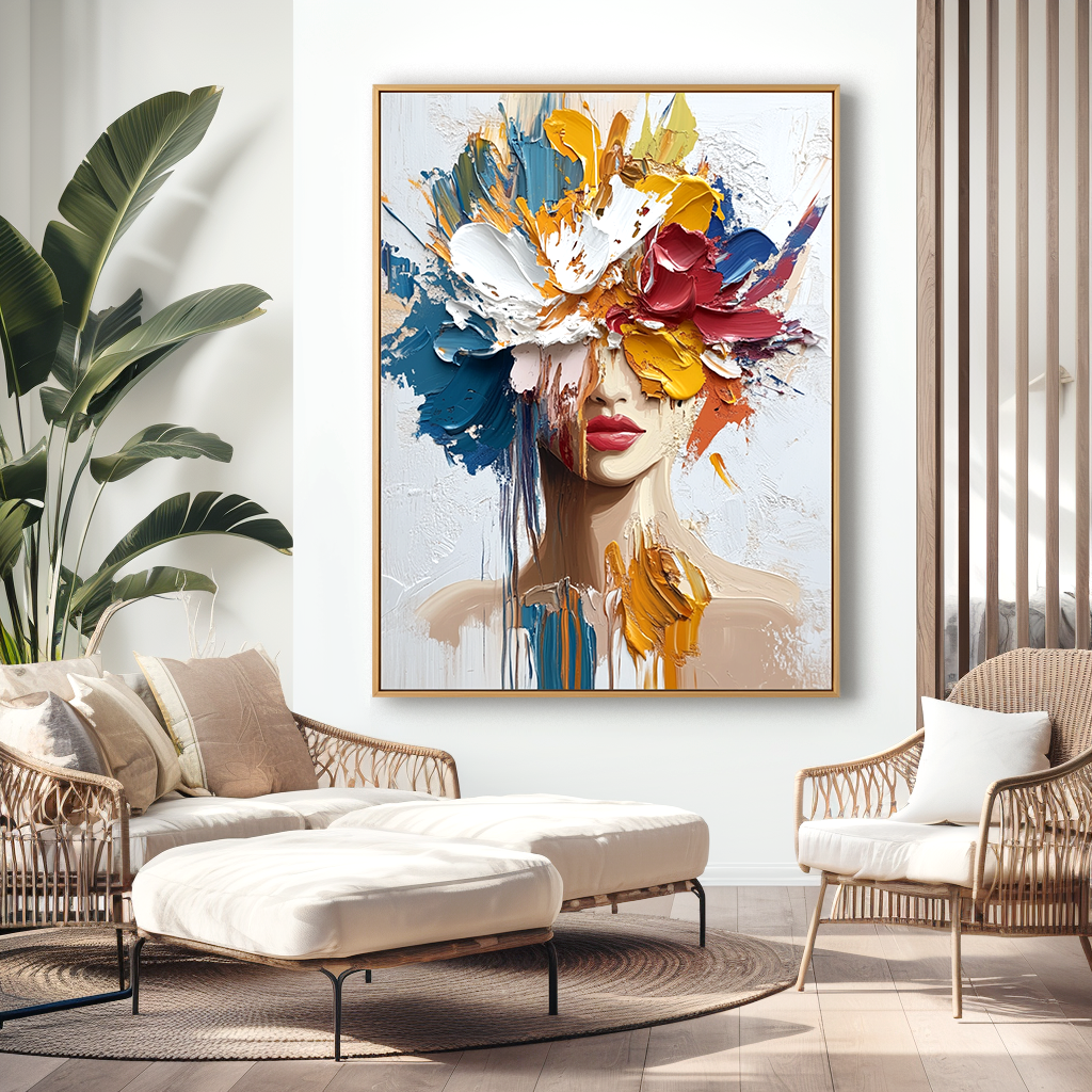 Chromatic Veil – Textured Abstract Portrait Oil Painting#AB14320
