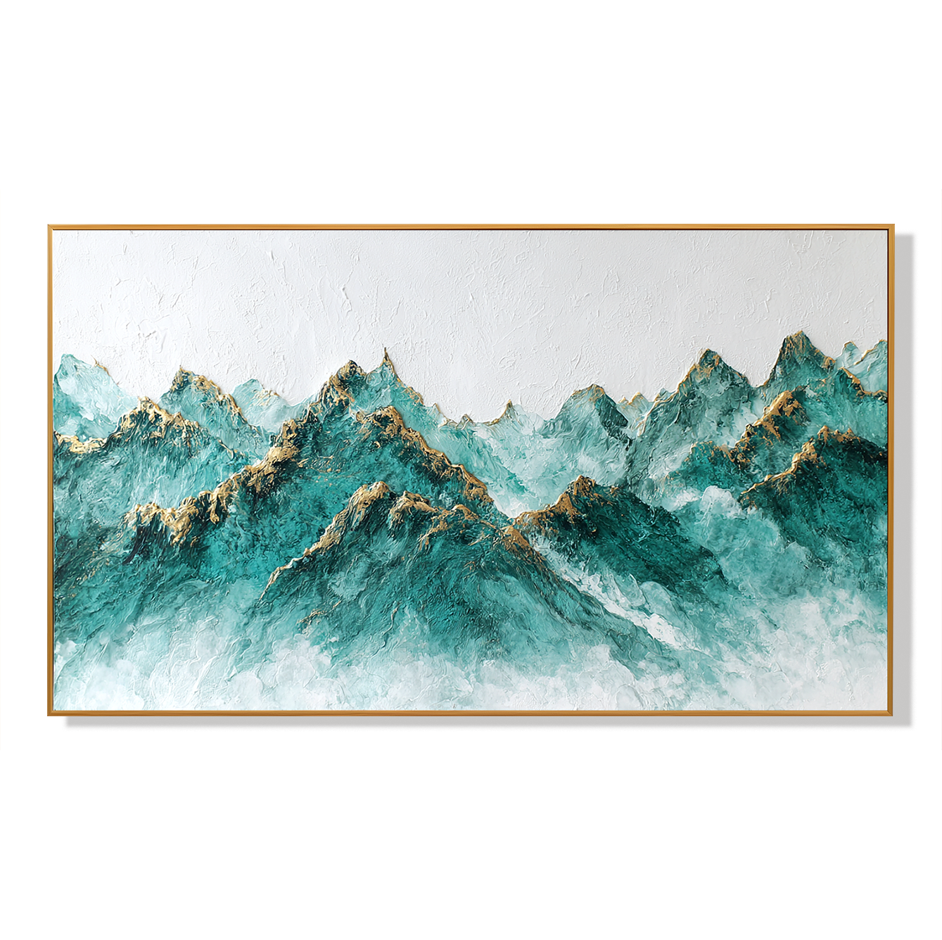 Celestial Peaks – Panoramic Textured Mountain Oil Painting#AB14312